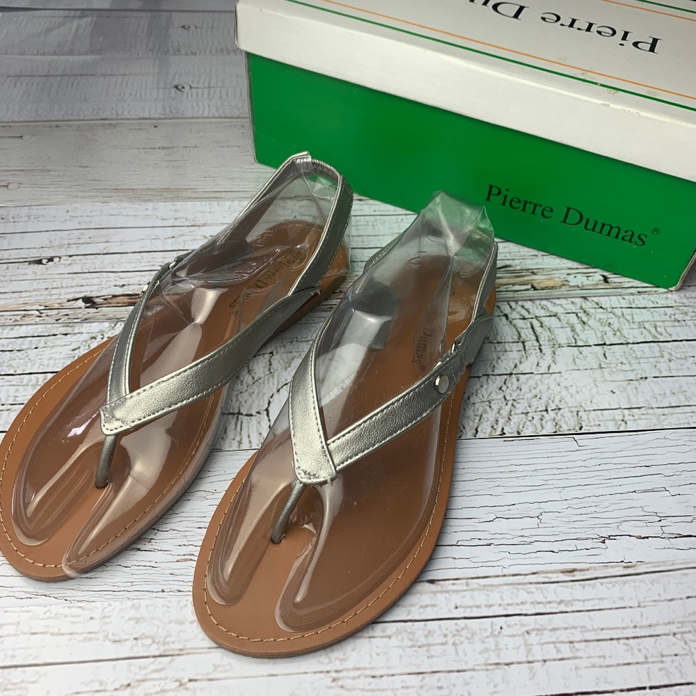 *NEW* PIERRE DUMAS Silver Thong Sandals